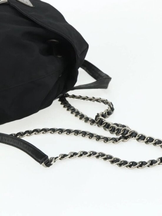 PRADA Chain Shoulder Backpack Nylon Black Silver Auth bs34877A main image 10